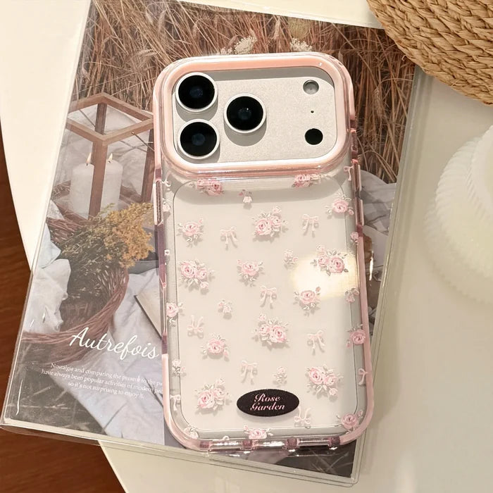 Korean Full Screen Pink Rose Flowers Magnetic Phone Case For iPhone PhoneShells