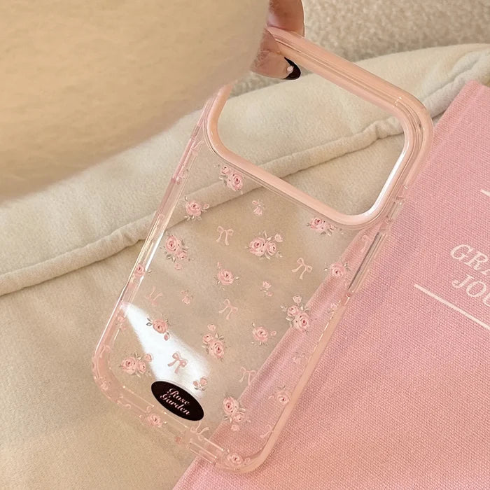 Korean Full Screen Pink Rose Flowers Magnetic Phone Case For iPhone PhoneShells