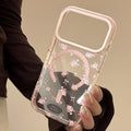 Korean Full Screen Pink Rose Flowers Magnetic Phone Case For iPhone PhoneShells