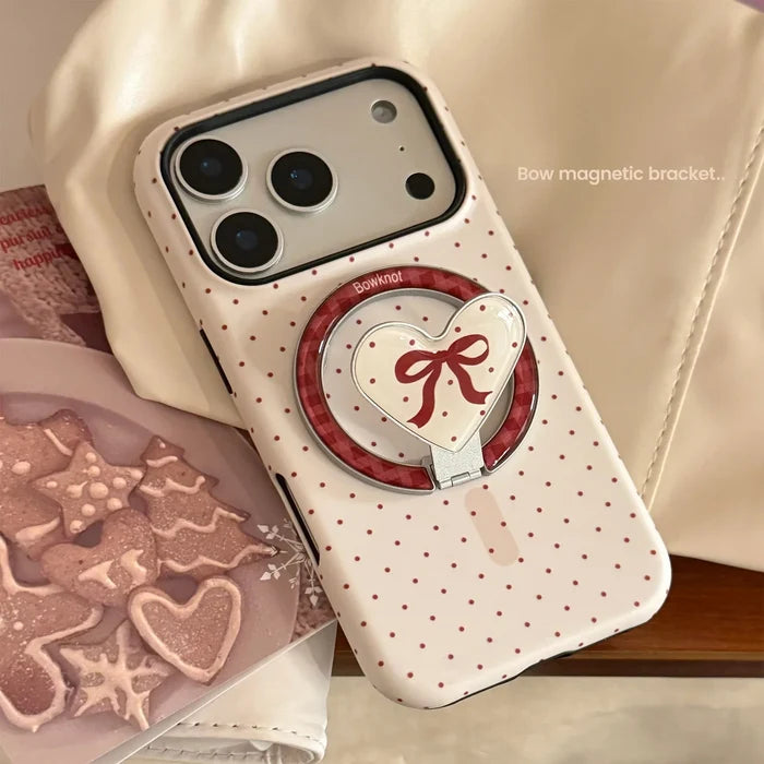 Korean Full Screen Polka Dot Fold Love Heart Magnetic Holder Phone Case For iPhone PhoneShells