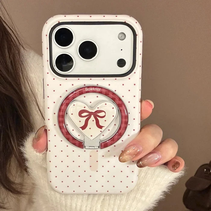 Korean Full Screen Polka Dot Fold Love Heart Magnetic Holder Phone Case For iPhone PhoneShells