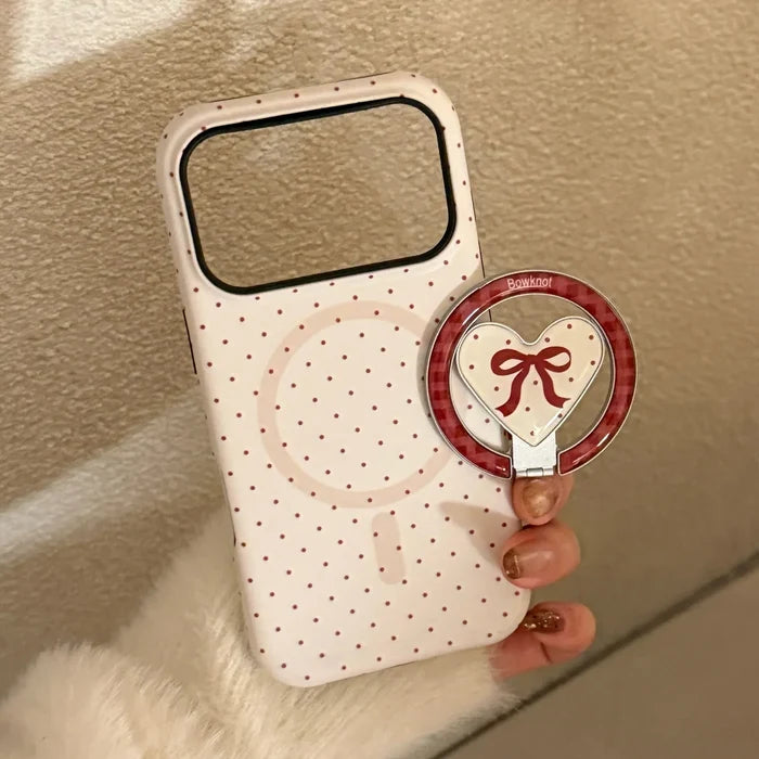 Korean Full Screen Polka Dot Fold Love Heart Magnetic Holder Phone Case For iPhone PhoneShells