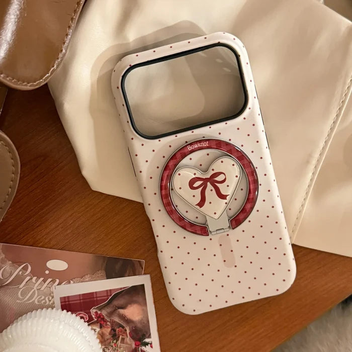 Korean Full Screen Polka Dot Fold Love Heart Magnetic Holder Phone Case For iPhone PhoneShells
