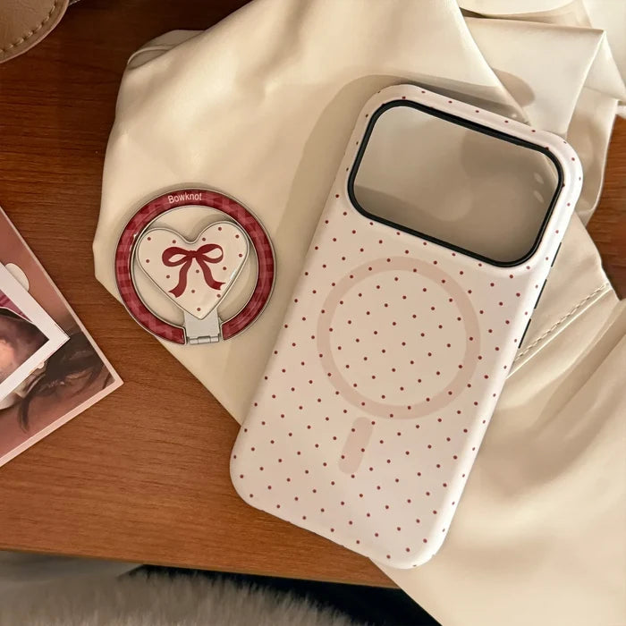 Korean Full Screen Polka Dot Fold Love Heart Magnetic Holder Phone Case For iPhone PhoneShells