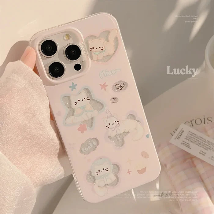 Korean Glitter Cartoon Cute Cats Clear Soft Phone Case For iPhone PhoneShells