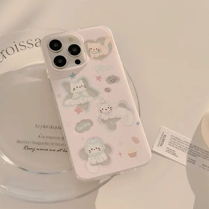 Korean Glitter Cartoon Cute Cats Clear Soft Phone Case For iPhone PhoneShells
