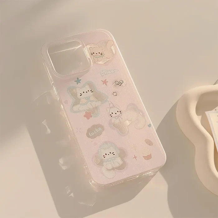 Korean Glitter Cartoon Cute Cats Clear Soft Phone Case For iPhone PhoneShells