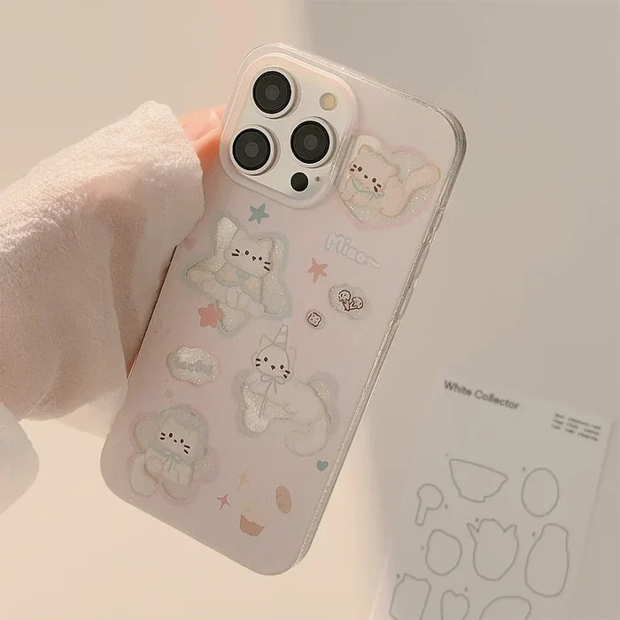 Korean Glitter Cartoon Cute Cats Clear Soft Phone Case For iPhone PhoneShells