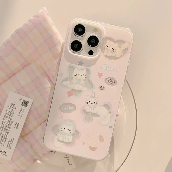 Korean Glitter Cartoon Cute Cats Clear Soft Phone Case For iPhone PhoneShells