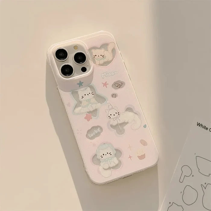 Korean Glitter Cartoon Cute Cats Clear Soft Phone Case For iPhone PhoneShells