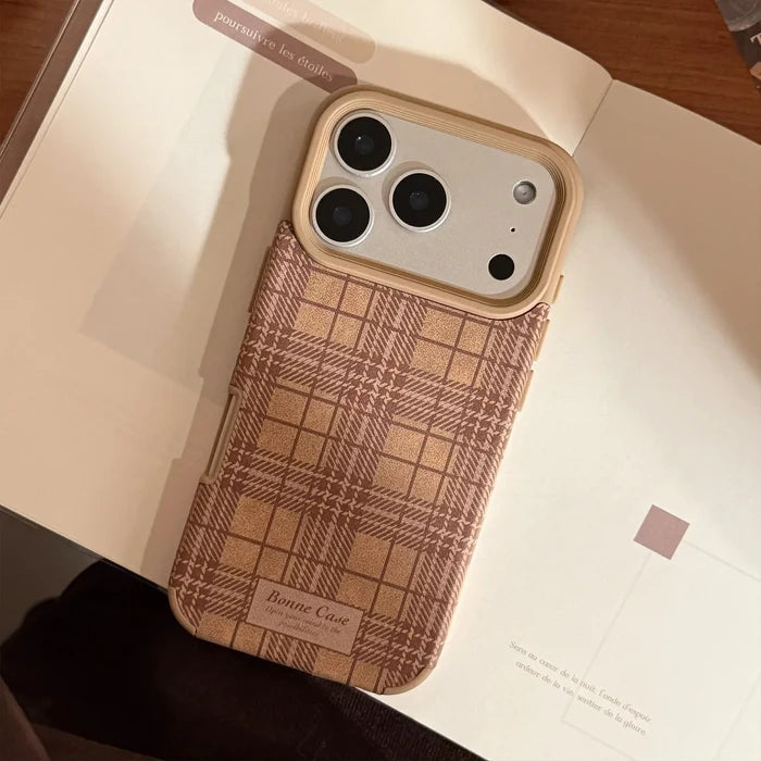 Korean Grid Pattern Leather Texture Phone Case For iPhone PhoneShells