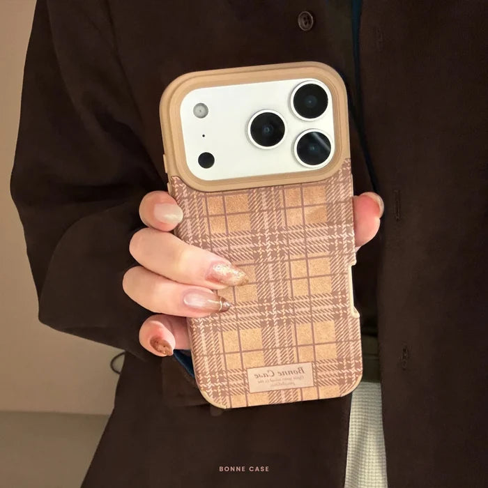 Korean Grid Pattern Leather Texture Phone Case For iPhone PhoneShells