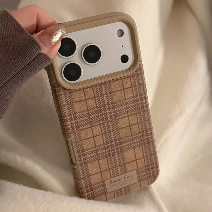 Korean Grid Pattern Leather Texture Phone Case For iPhone PhoneShells