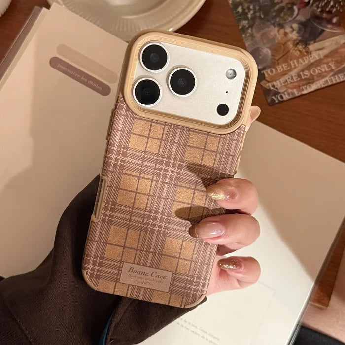 Korean Grid Pattern Leather Texture Phone Case For iPhone PhoneShells