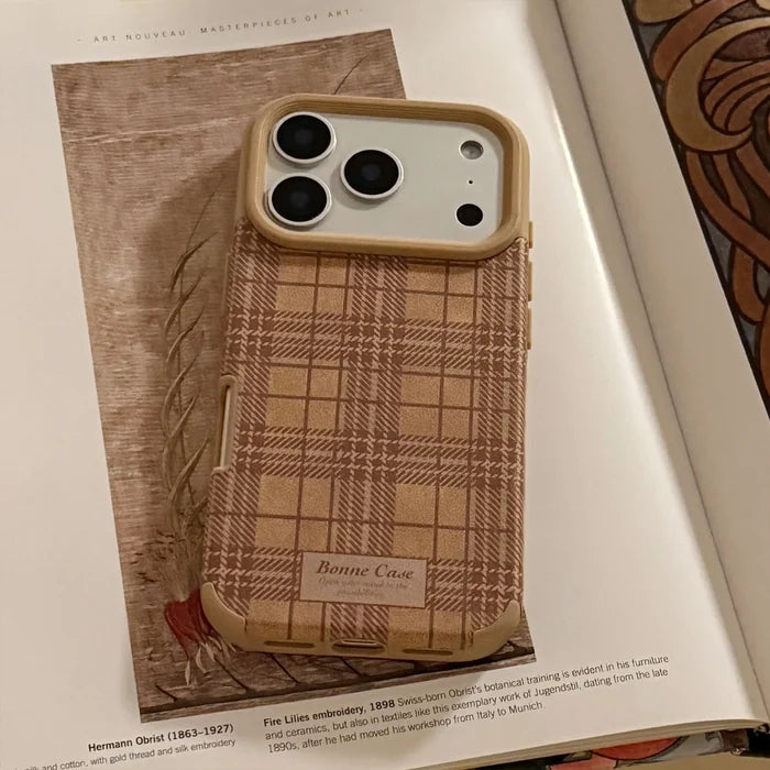 Korean Grid Pattern Leather Texture Phone Case For iPhone PhoneShells