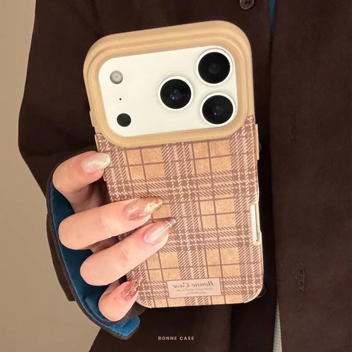 Korean Grid Pattern Leather Texture Phone Case For iPhone PhoneShells