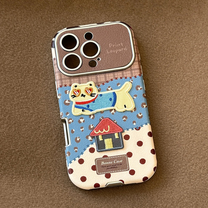 Korean Leopard Print 3D Cartoon Kitten House Leather Texture Phone Case For iPhone PhoneShells