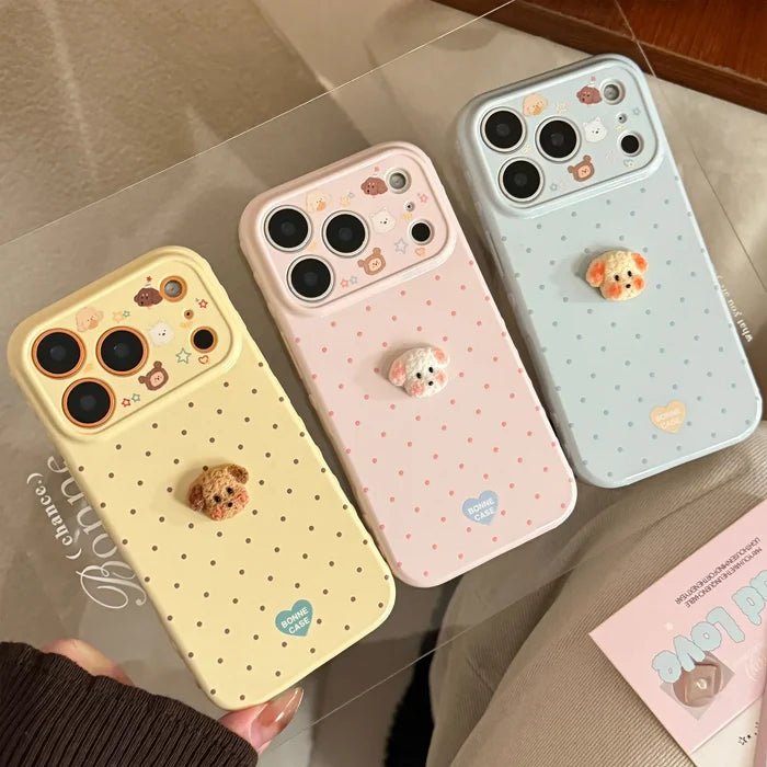 Korean Polka Dots 3D Cartoon Puppy Phone Case For iPhone PhoneShells