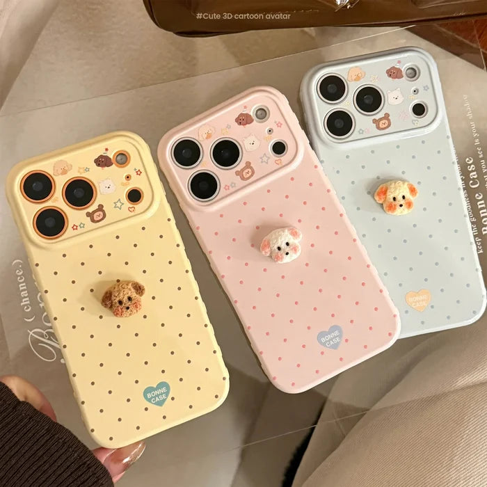 Korean Polka Dots 3D Cartoon Puppy Phone Case For iPhone PhoneShells