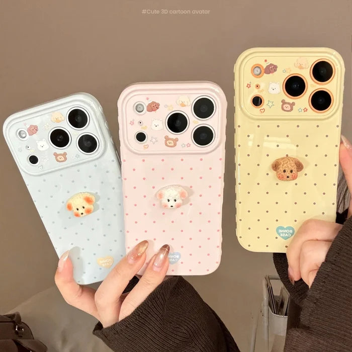 Korean Polka Dots 3D Cartoon Puppy Phone Case For iPhone PhoneShells