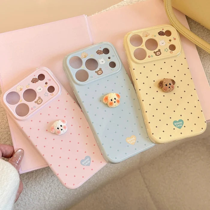 Korean Polka Dots 3D Cartoon Puppy Phone Case For iPhone PhoneShells