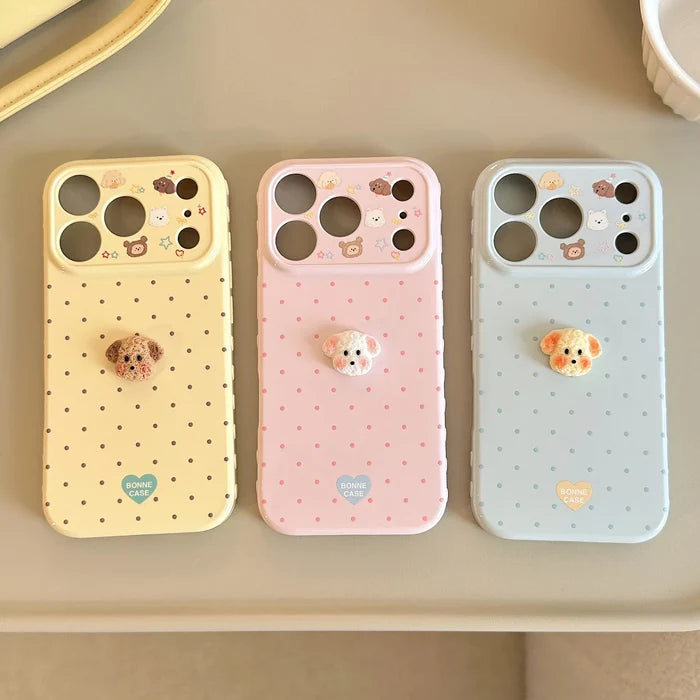Korean Polka Dots 3D Cartoon Puppy Phone Case For iPhone PhoneShells