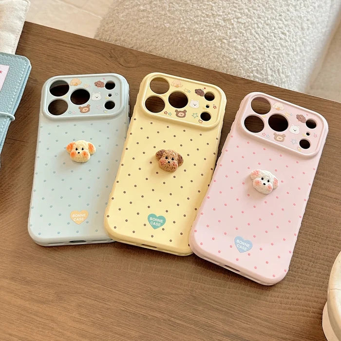 Korean Polka Dots 3D Cartoon Puppy Phone Case For iPhone PhoneShells