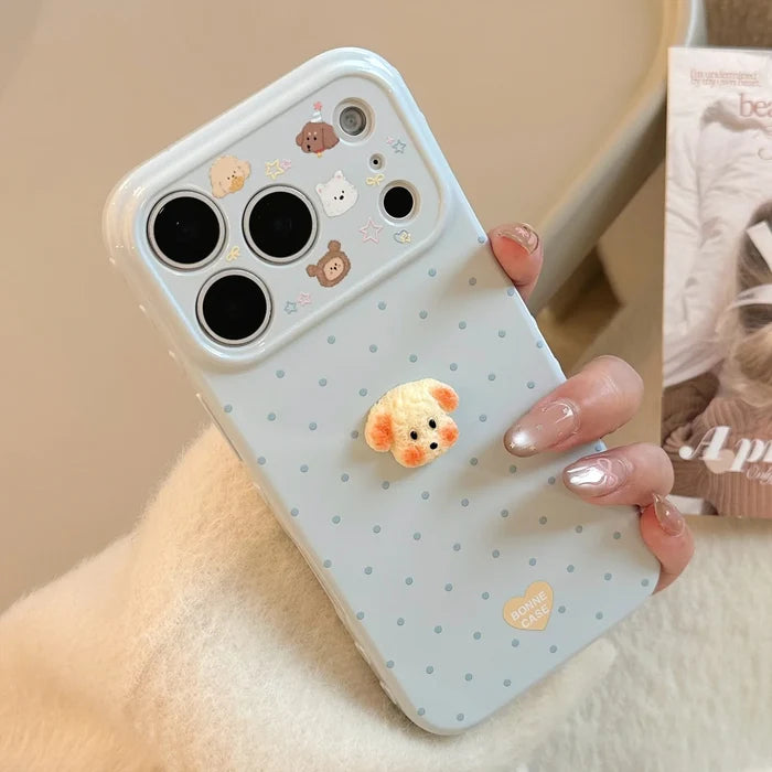 Korean Polka Dots 3D Cartoon Puppy Phone Case For iPhone PhoneShells