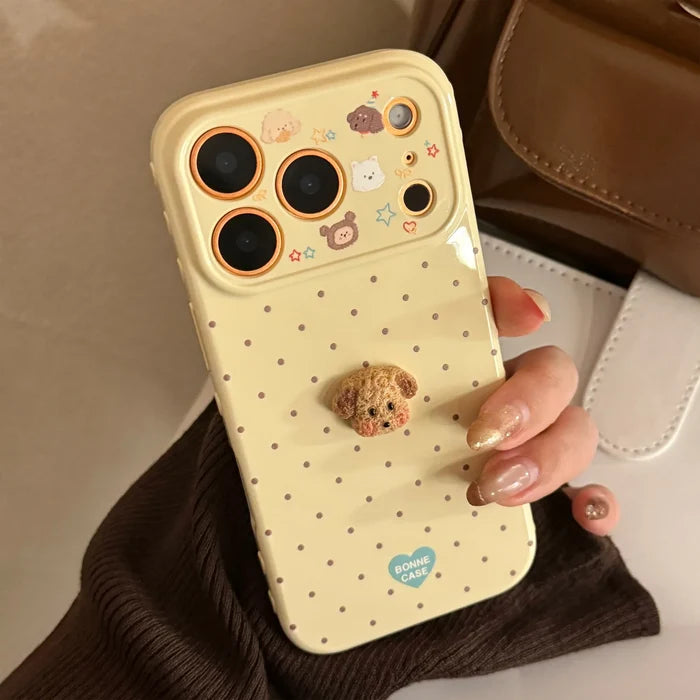 Korean Polka Dots 3D Cartoon Puppy Phone Case For iPhone PhoneShells