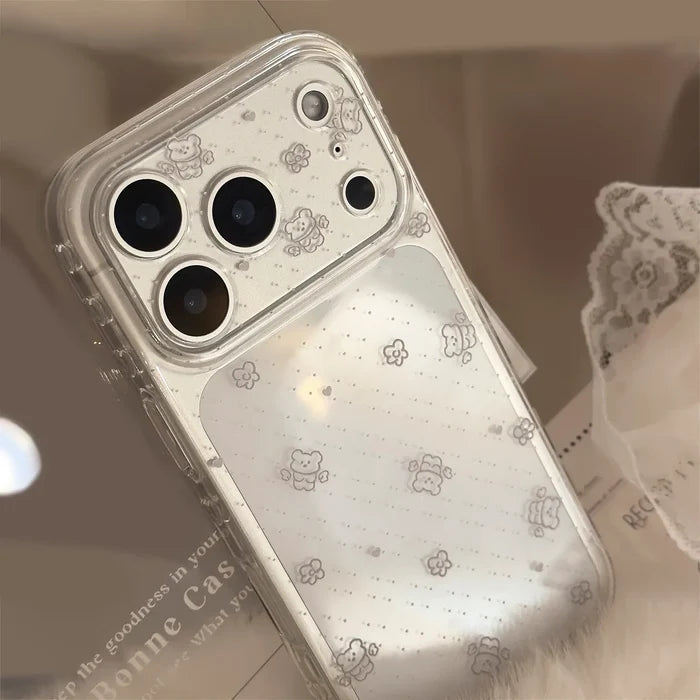 Korean Polka Dots Cartoon Bear Graffiti Soft Phone Case For iPhone PhoneShells