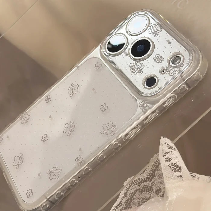 Korean Polka Dots Cartoon Bear Graffiti Soft Phone Case For iPhone PhoneShells