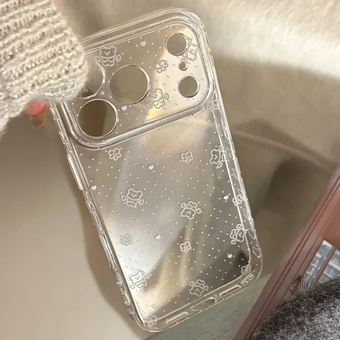 Korean Polka Dots Cartoon Bear Graffiti Soft Phone Case For iPhone PhoneShells
