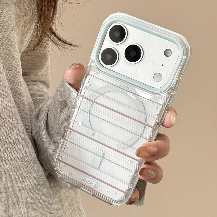 Korean Striped Stars Fold Love Heart Bow Bracket Magnetic Phone Case For iPhone PhoneShells
