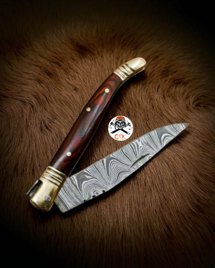 Laguiole Bougna Damascus Pocket Knife – Brass & Exotic Wood Folding Blade cskforged