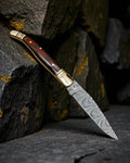 Laguiole Damascus Steel Pocket Knife – Handcrafted Brass & Exotic Wood Folding Blade cskforged