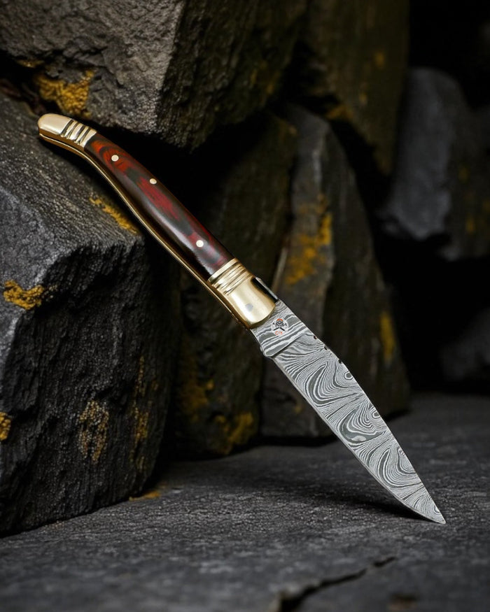 Laguiole Damascus Steel Pocket Knife – Handcrafted Brass & Exotic Wood Folding Blade cskforged