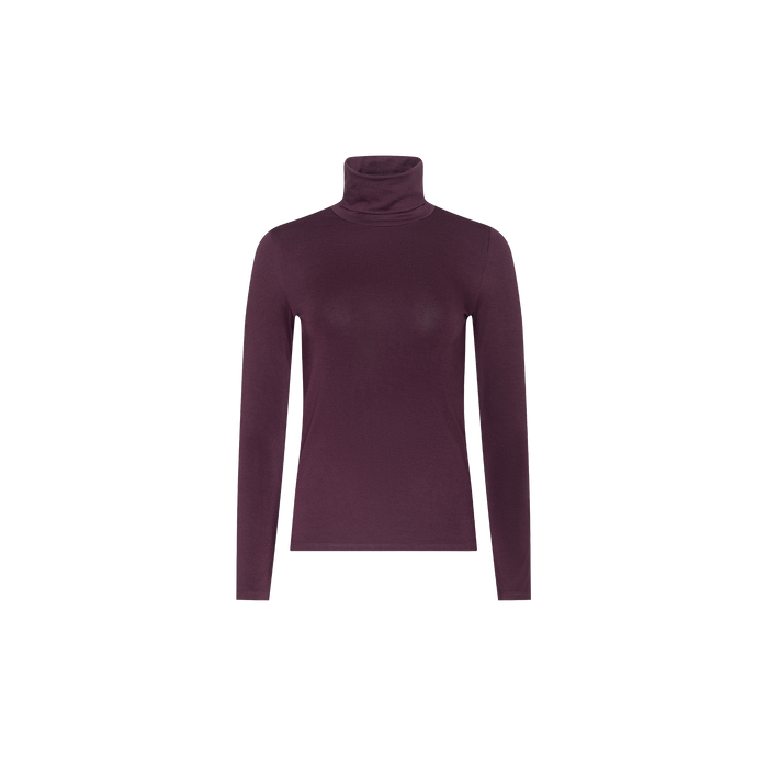 A long-sleeved, plum-colored Lani Turtleneck sweater with a slim fit is displayed on a plain white background, perfect for Fall 2026.