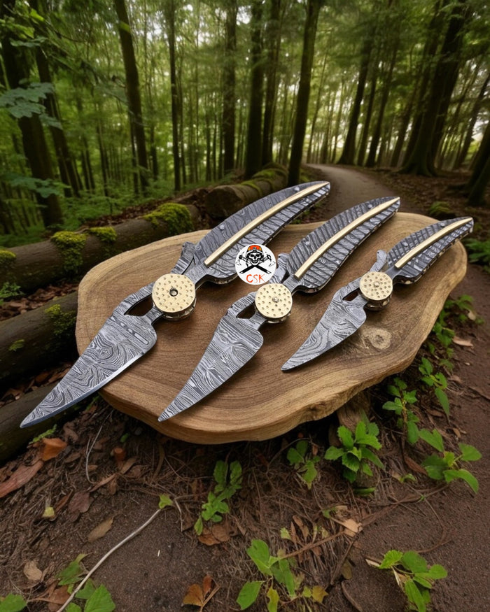 Leaf Damascus Steel Folding Knife Set – Outdoor Pocket Knives cskforged