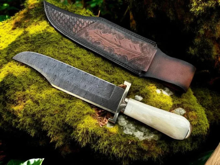 Legendary Western Knife – Custom Handmade Damascus Steel Blade with Bone Handle cskforged