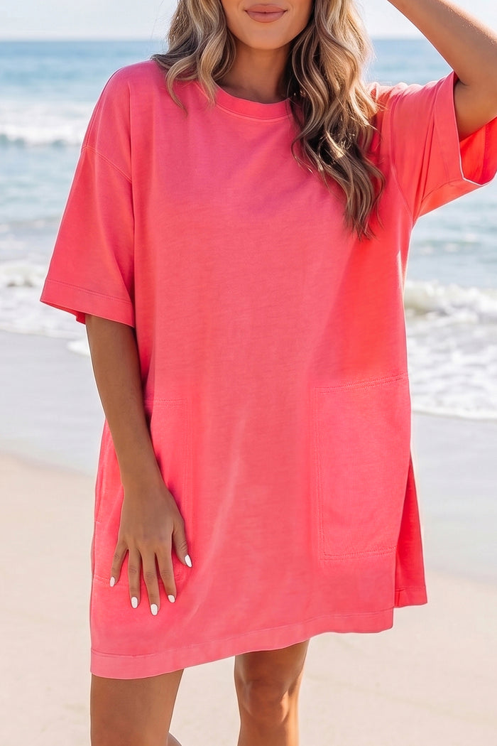 Light Blue Drop Shoulder Loose Casual T Shirt Mini Dress Shewin