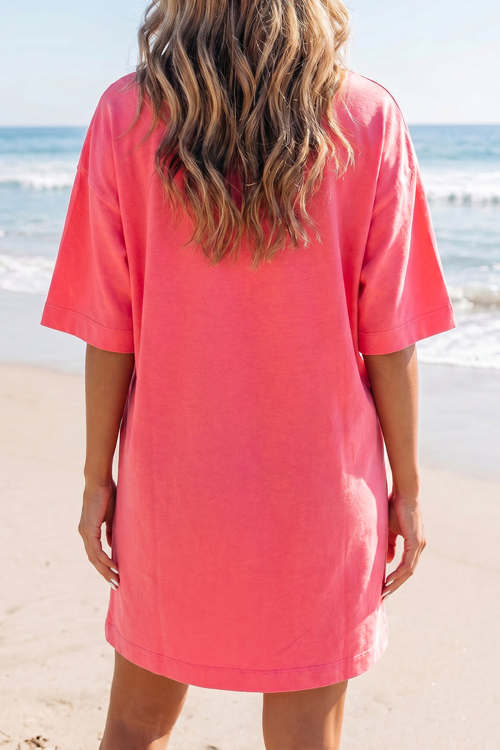 Light Blue Drop Shoulder Loose Casual T Shirt Mini Dress Shewin