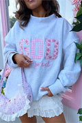 Light Grey GOD IS GOOD Letter Print Crewneck Pullover Sweatshirt Shewin