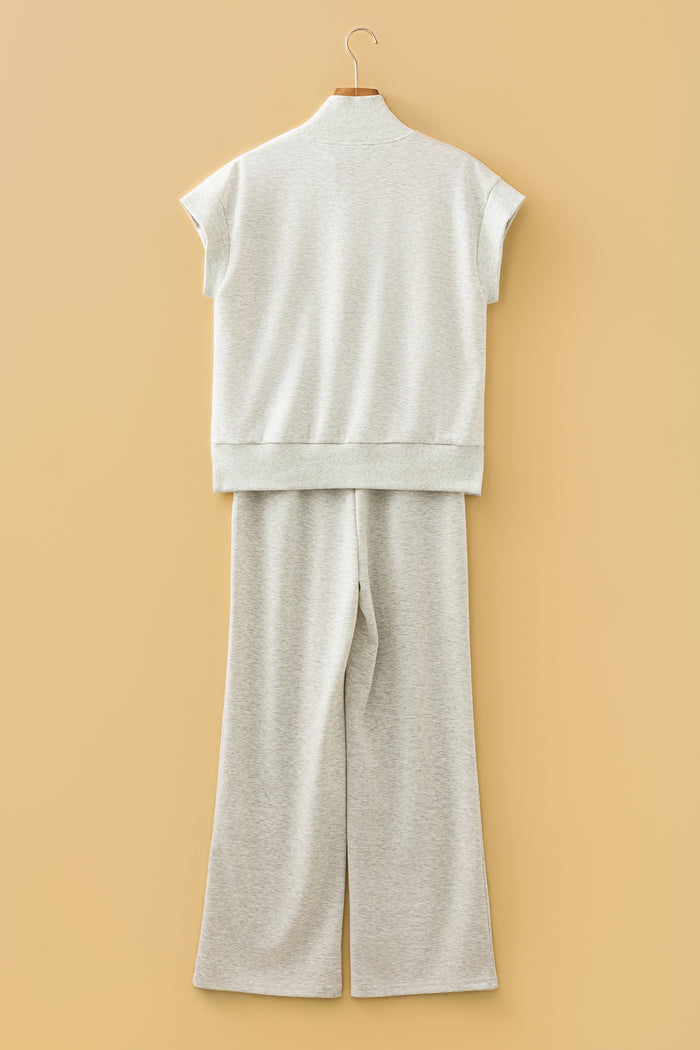 Light Grey Half Zip Polo Tee Casual Pant Set Shewin