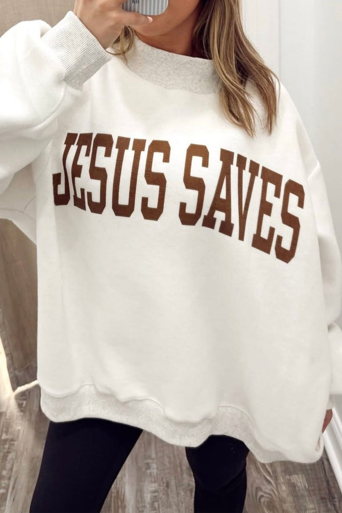 Light Grey Mock Neck Christian Faith Print Pullover Sweatshirt Shewin