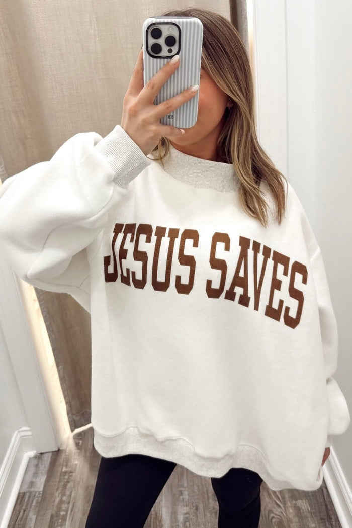 Light Grey Mock Neck Christian Faith Print Pullover Sweatshirt Shewin