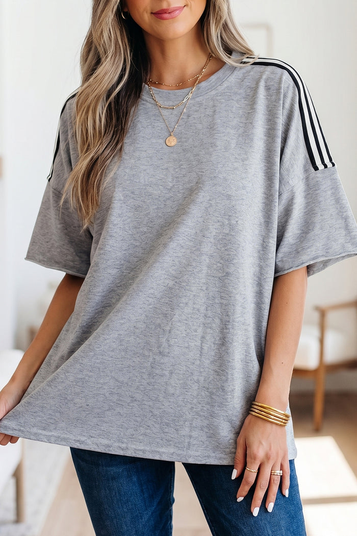 Light Grey Patchwork Detail Raw Edge Oversize Tee Shewin
