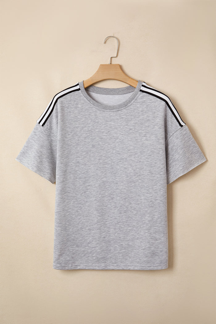 Light Grey Patchwork Detail Raw Edge Oversize Tee Shewin