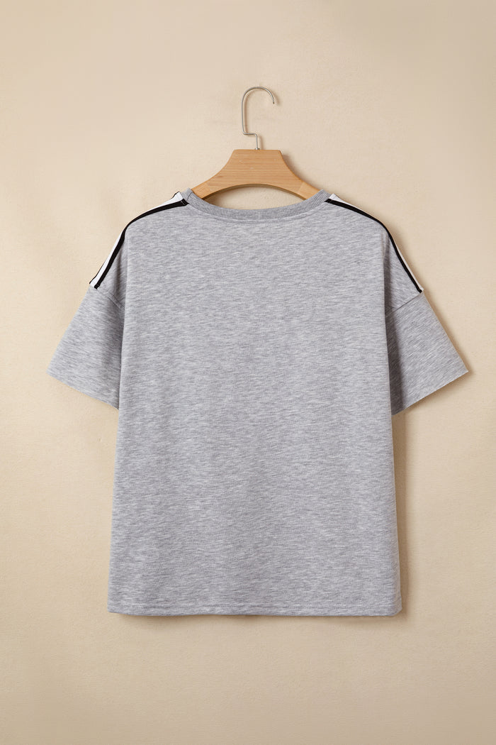 Light Grey Patchwork Detail Raw Edge Oversize Tee Shewin