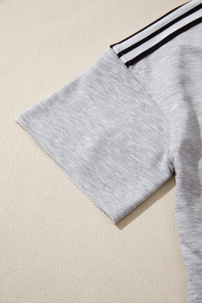 Light Grey Patchwork Detail Raw Edge Oversize Tee Shewin