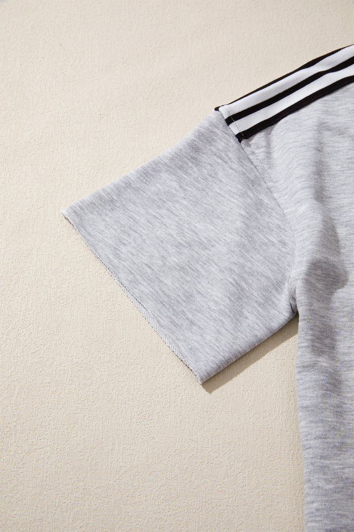 Light Grey Patchwork Detail Raw Edge Oversize Tee Shewin